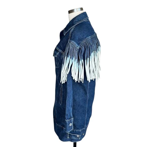 LEVI’S Blue Ombre Fringe Oversized Button Front Made & Crafted Ranch Dress XS - Picture 3 of 8